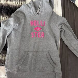 Hollister Heather Gray Hoodie with Pink Embroidery